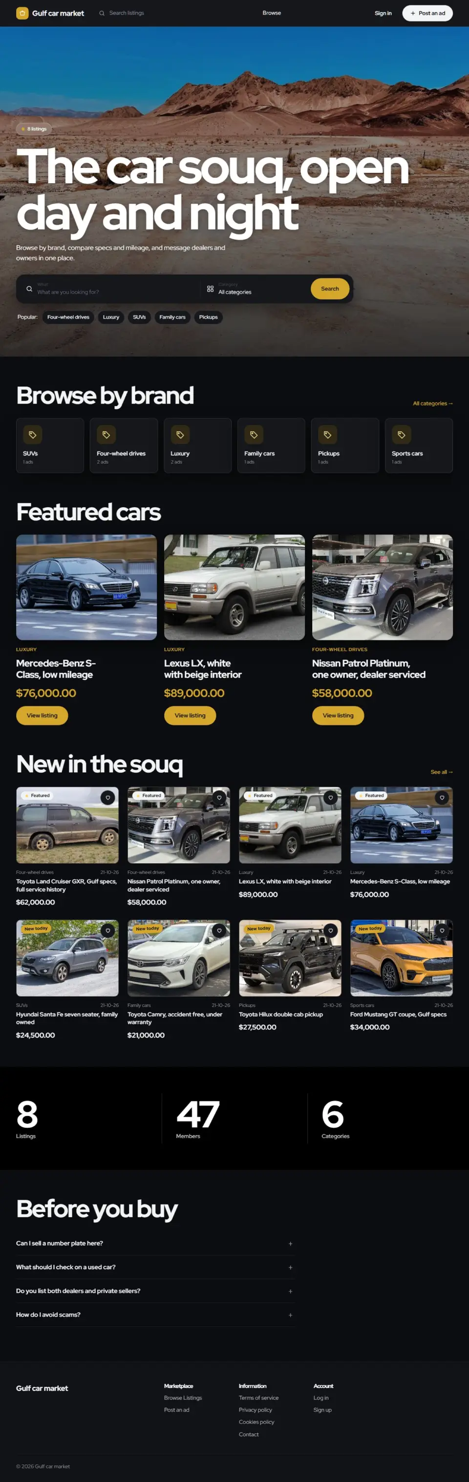 The Souq template, home page filled in with sample listings