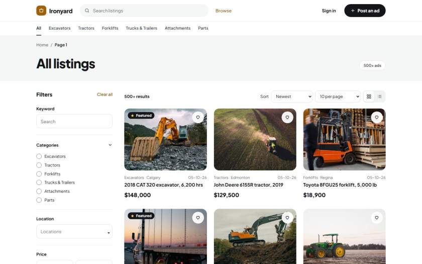 Search results with filters